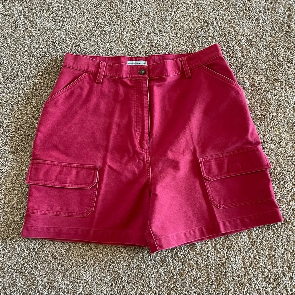 Marsh Landing Denim Cargo Shorts Women’s 14 Petite Red High Waisted 90s Casual - Picture 12 of 16